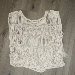 Ralph Lauren Cream Crochet Top Size Large 100% Cotton Boho Sleeveless